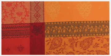 Скатерть разноцветная в оранжево-красных тонах с тканым рисунком производителя Maison Gabel Biot (Франция)