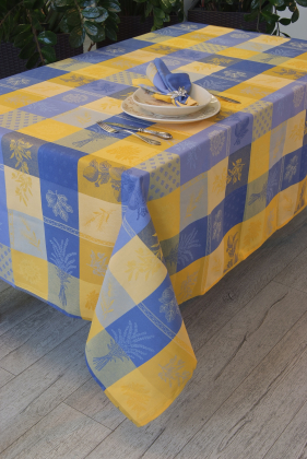 Скатерть желто-синяя с тканым рисунком производителя Maison Gabel Biot (Франция)