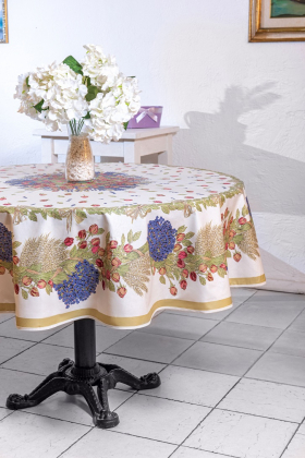 Скатерти для круглых столов "Роза и Лаванда" с акриловым покрытием производителя Tissus Toselli (Франция)