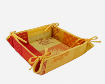 Корзинка для хлеба текстильная, в желто-оранжевых тонах с тканым изображением оливок производителя Maison Gabel Biot (Франция)