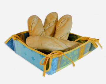 Корзинка для хлеба текстильная, разноцветная в бирюзовых  тонах с тканым рисунком производителя Maison Gabel Biot (Франция)