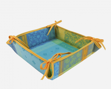 Корзинка для хлеба текстильная, разноцветная в бирюзовых  тонах с тканым рисунком производителя Maison Gabel Biot (Франция)