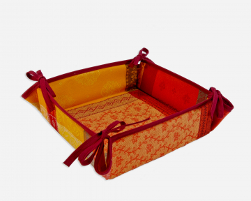 Корзинка для хлеба текстильная, разноцветная в красно-оранжевых тонах с тканым рисунком производителя Maison Gabel Biot (Франция)